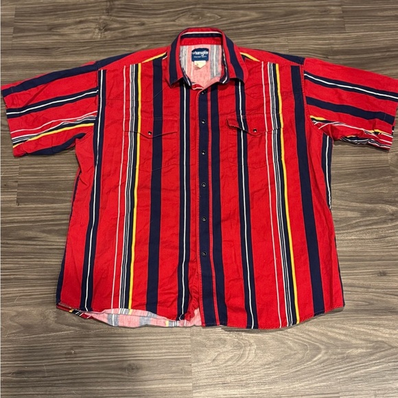 VTG Wrangler Shirt Mens XL Western Striped Brushpopper Rodeo Cowboy Pearl Snap - Picture 2 of 7